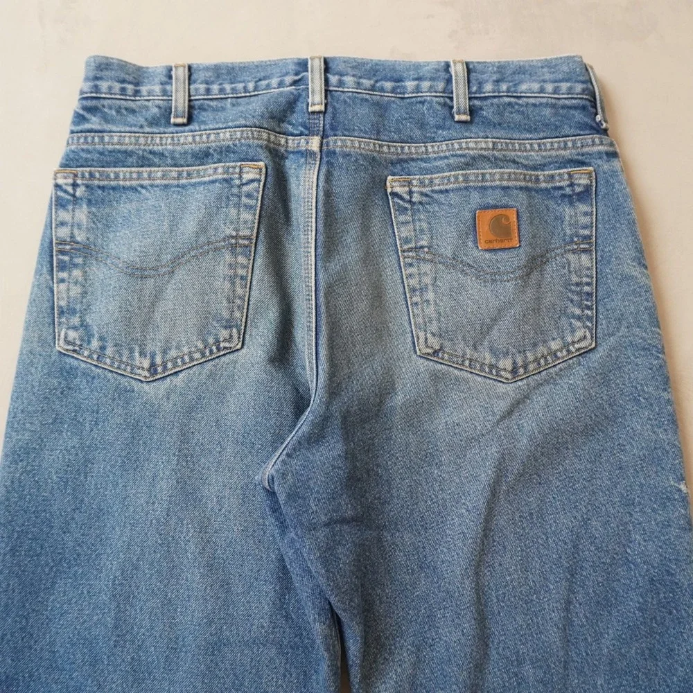 Vintage Carhartt Jeans 33x30 Mens Blue Relaxed Fit Denim Workwear Flannel Lined